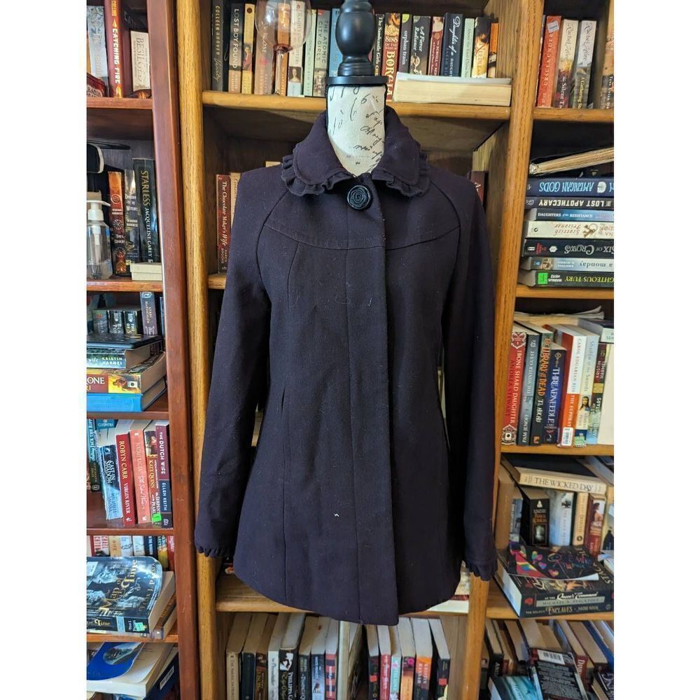 Betsey Johnson eggplant purple wool peacoat coat sz 2 euc